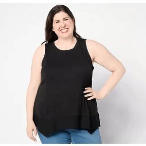 LOGO Layers by Lori Goldstein Womens XS Tank Top Lace Hi Low Eyelet Black NWT )‎